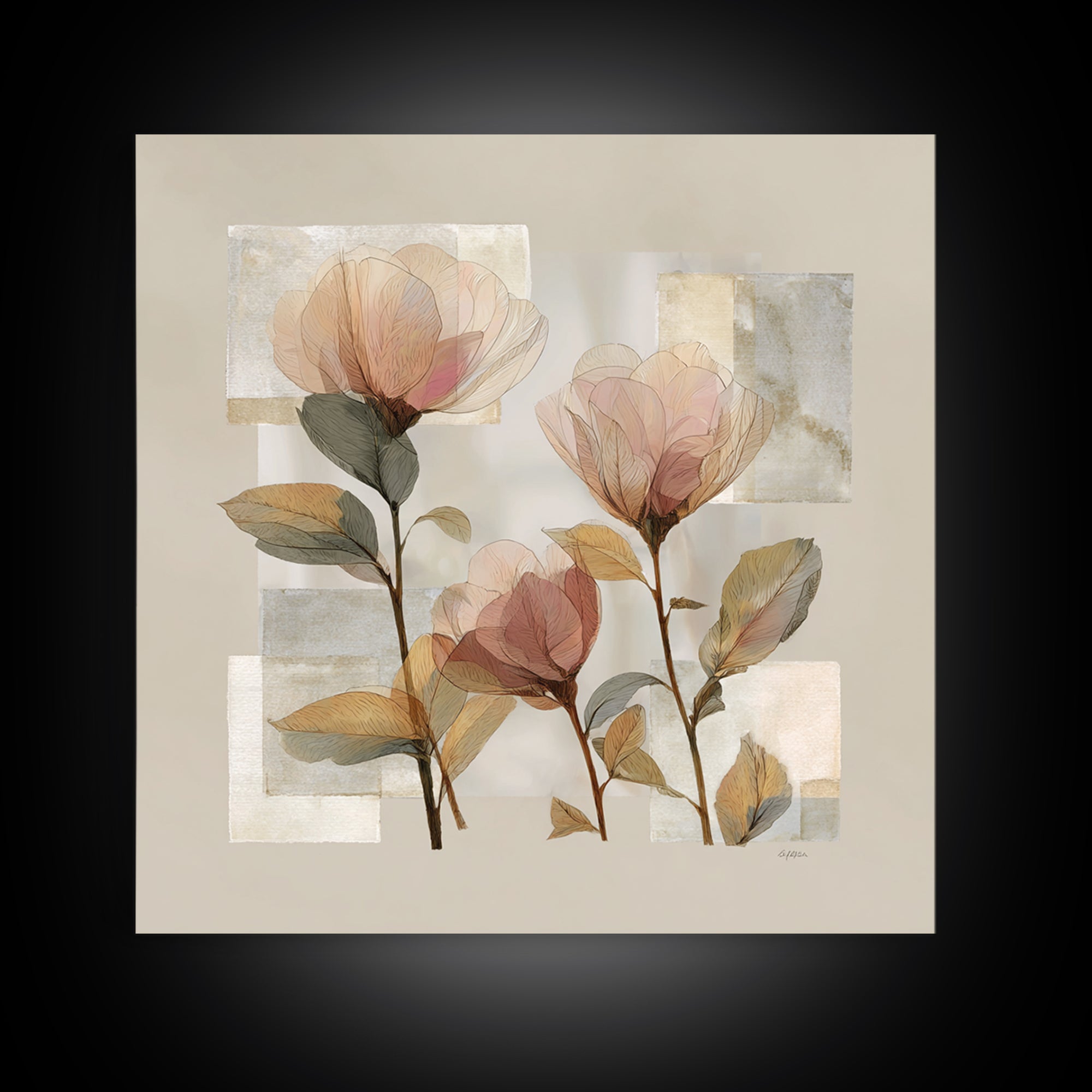 Gentle Botanical Line Drawing Trio Framed Canvas Print, Guest Bedroom Art, Gallery Decor, Bedroom Decor, Fine Art, Guest, GBA-1x1-78
