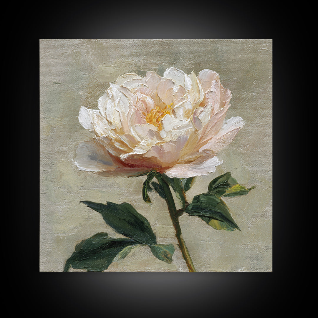 Neutral Peony Painting Canvas Print, Guest Bedroom Art, Textured Painting, Bedroom Decor, Fine Art, Guest, Wall Art Prints, GBA-1x1-81