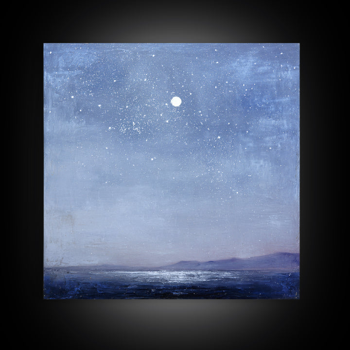 Minimal Moon and Stars Composition Framed Canvas Print, Guest Bedroom Art, Textured Painting, Bedroom Decor, Fine Art, Guest, GBA-1x1-88