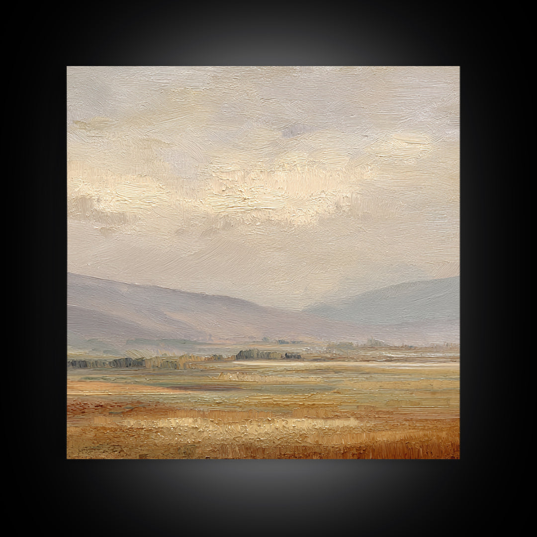 Gentle Rain over Distant Hills Framed Canvas Print, Guest Bedroom Art, Digital Prints, Bedroom Decor, Fine Art, Guest, GBA-1x1-96