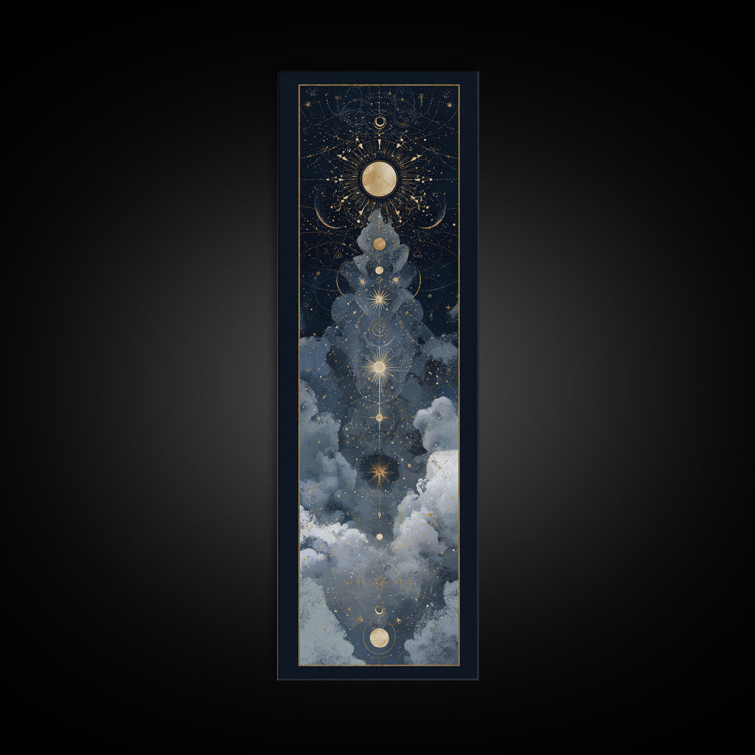 Minimal Moon and Stars Composition Framed Canvas Print, Guest Bedroom Art, Home Decor, Bedroom Decor, Fine Art, Guest, GBA-1x3-52