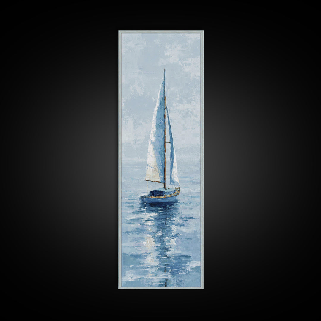 Soft Watercolor Sailboat on Quiet Water Framed Canvas Print, Guest Bedroom Art, Funky Wall Art, Bedroom Decor, Oil Painting, GBA-1x3-54