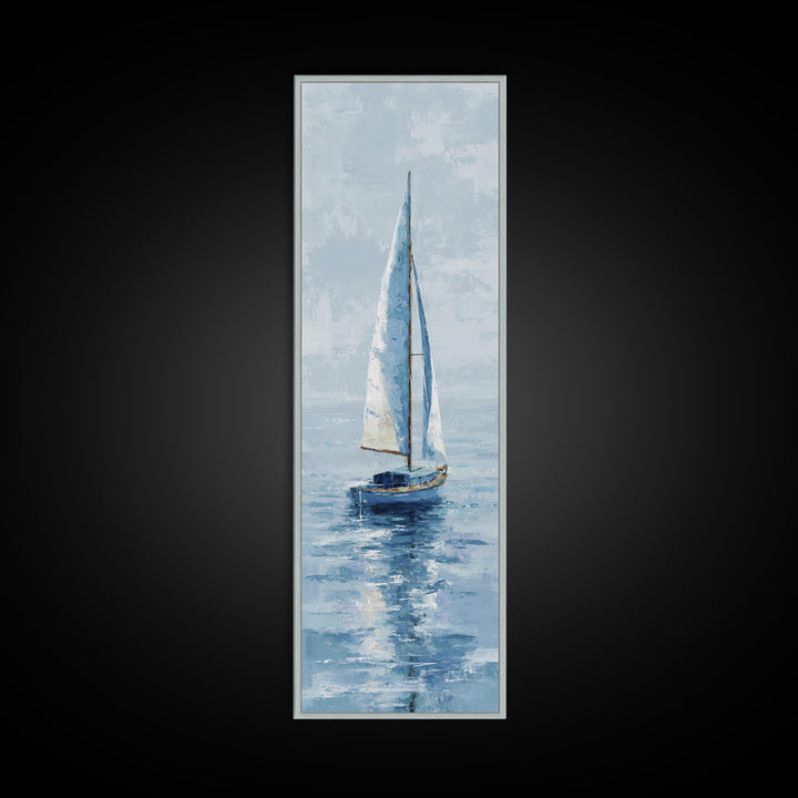 Soft Watercolor Sailboat on Quiet Water Framed Canvas Print, Guest Bedroom Art, Funky Wall Art, Bedroom Decor, Oil Painting, GBA-1x3-54