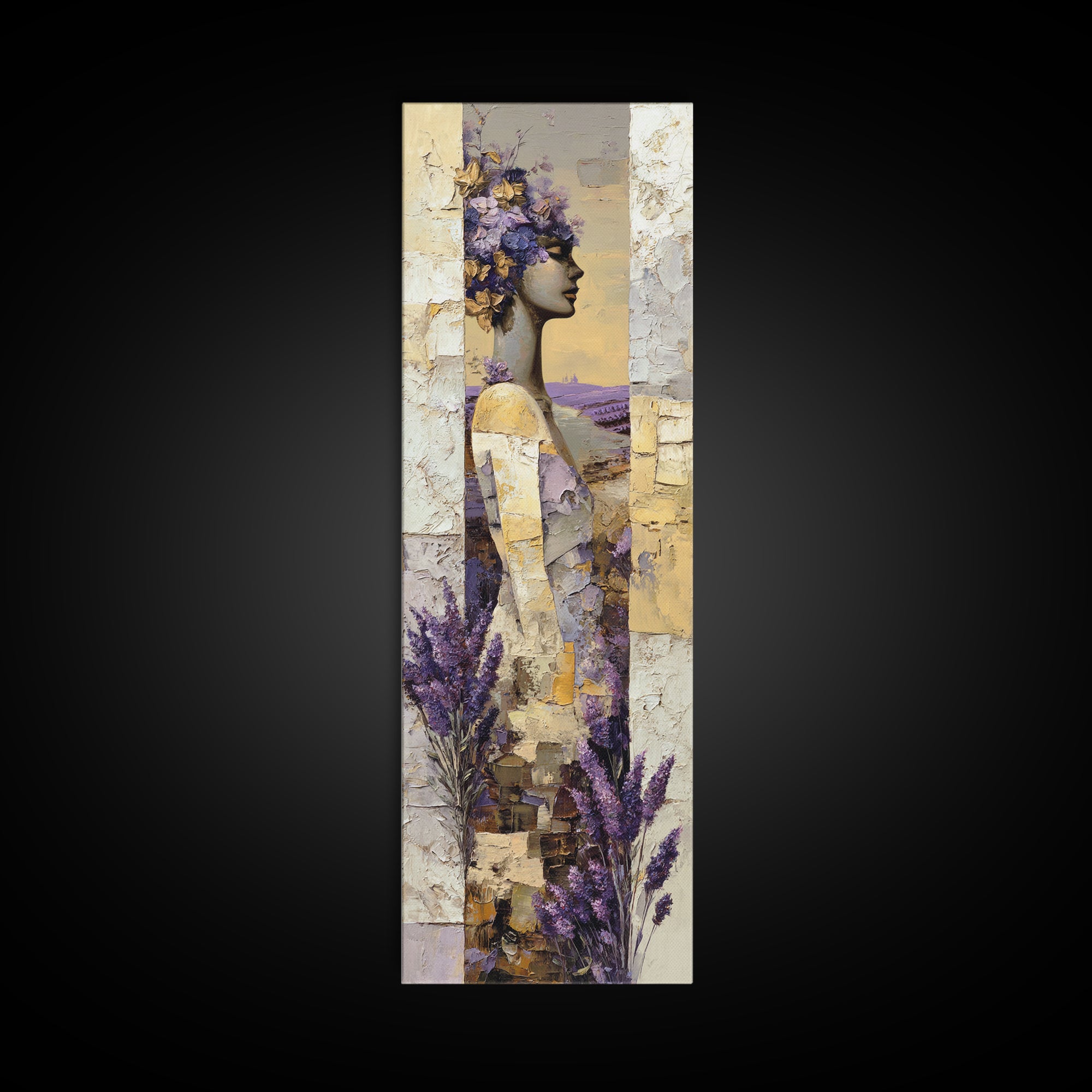 Lavender Field under Pale Sky Canvas Print, Guest Bedroom Art, Bedroom Decor, Oil Painting, Guest, Above Bed Decor, GBA-1x3-55