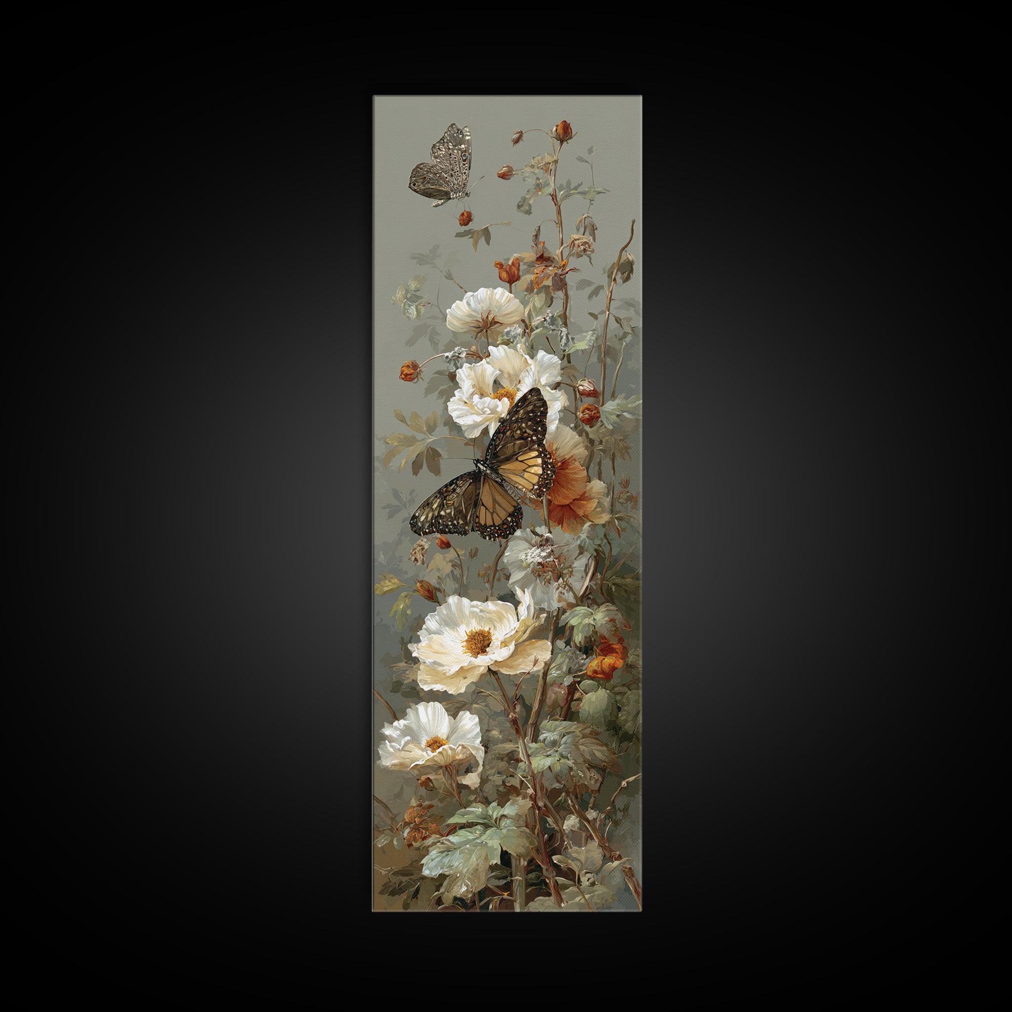Garden Butterfly and Flowers Specimen Study Canvas Print, Guest Bedroom Art, Digital Print, Bedroom Decor, Oil Painting, Guest, GBA-1x3-59