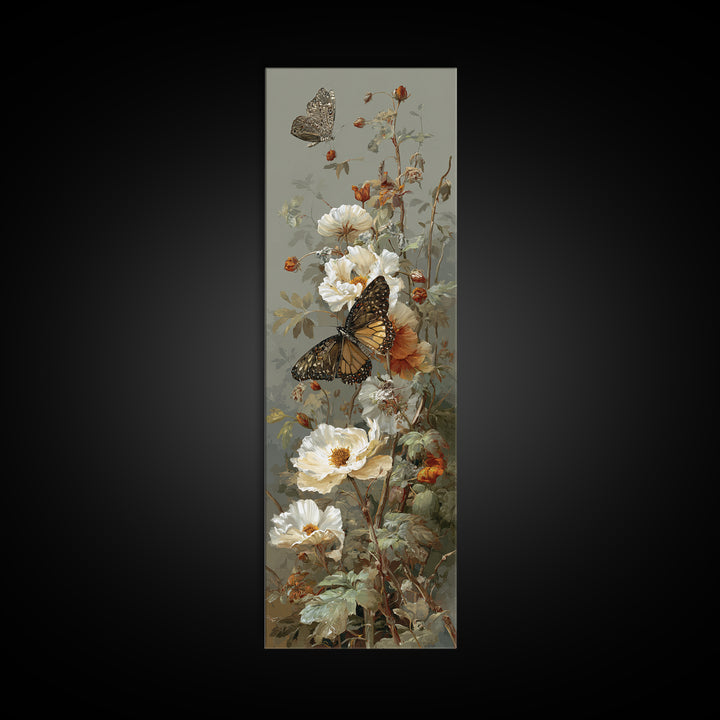 Garden Butterfly and Flowers Specimen Study Canvas Print, Guest Bedroom Art, Digital Print, Bedroom Decor, Oil Painting, Guest, GBA-1x3-59