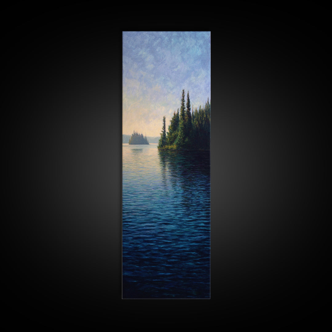 Quiet Lake Landscape at Early Morning Framed Canvas Print, Guest Bedroom Art, Neutral Decor, Bedroom Decor, Oil Painting, Guest, GBA-1x3-62