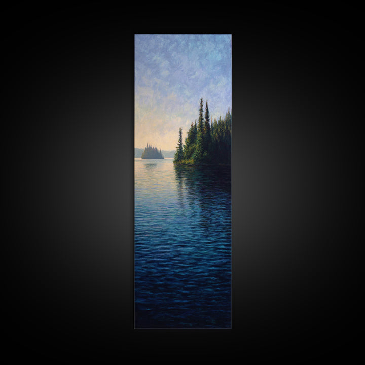 Quiet Lake Landscape at Early Morning Framed Canvas Print, Guest Bedroom Art, Neutral Decor, Bedroom Decor, Oil Painting, Guest, GBA-1x3-62