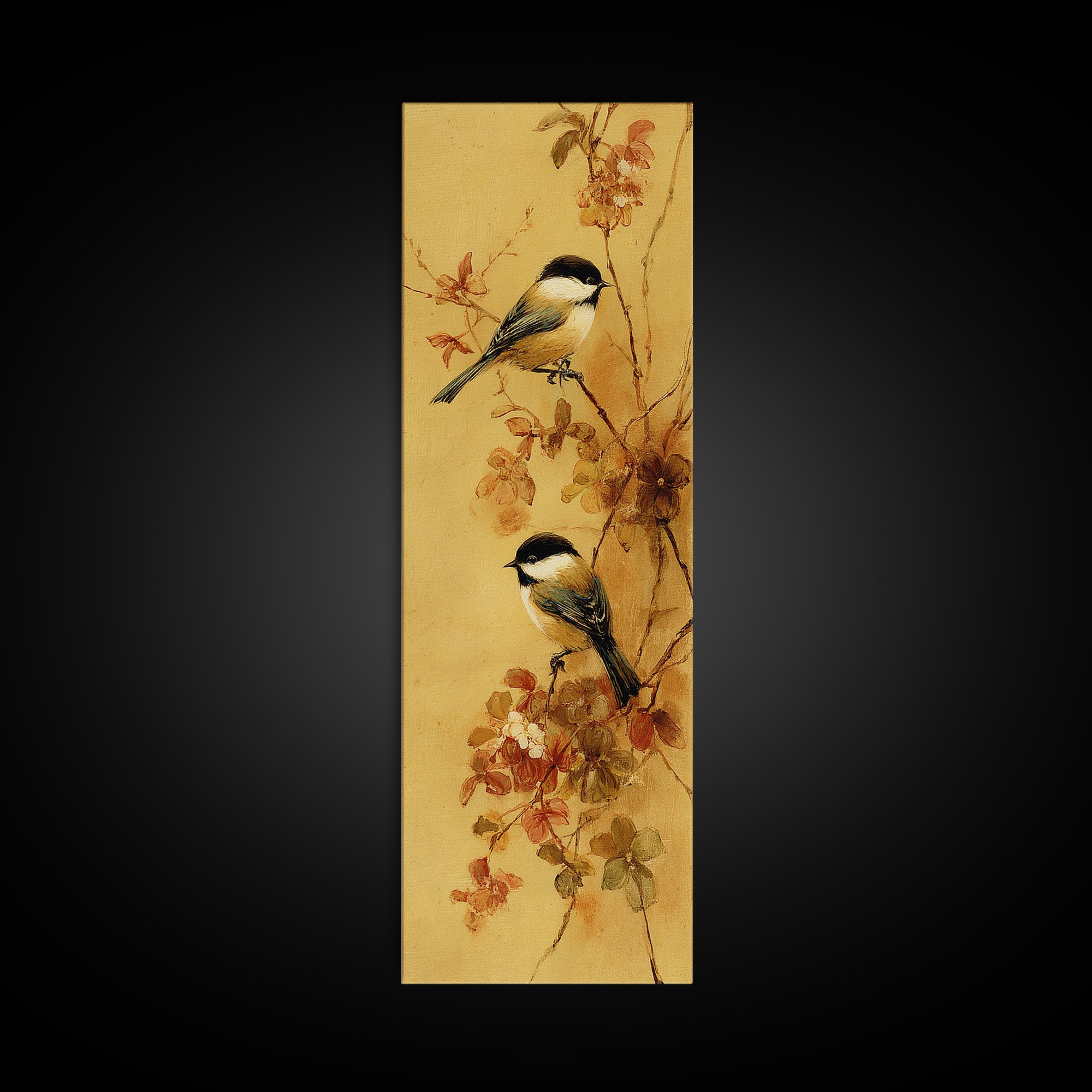 Small Bird Pair on Flowering Branch Framed Canvas Print, Guest Bedroom Art, Framed Wall Art, Bedroom Decor, Watercolor Art, GBA-1x3-64