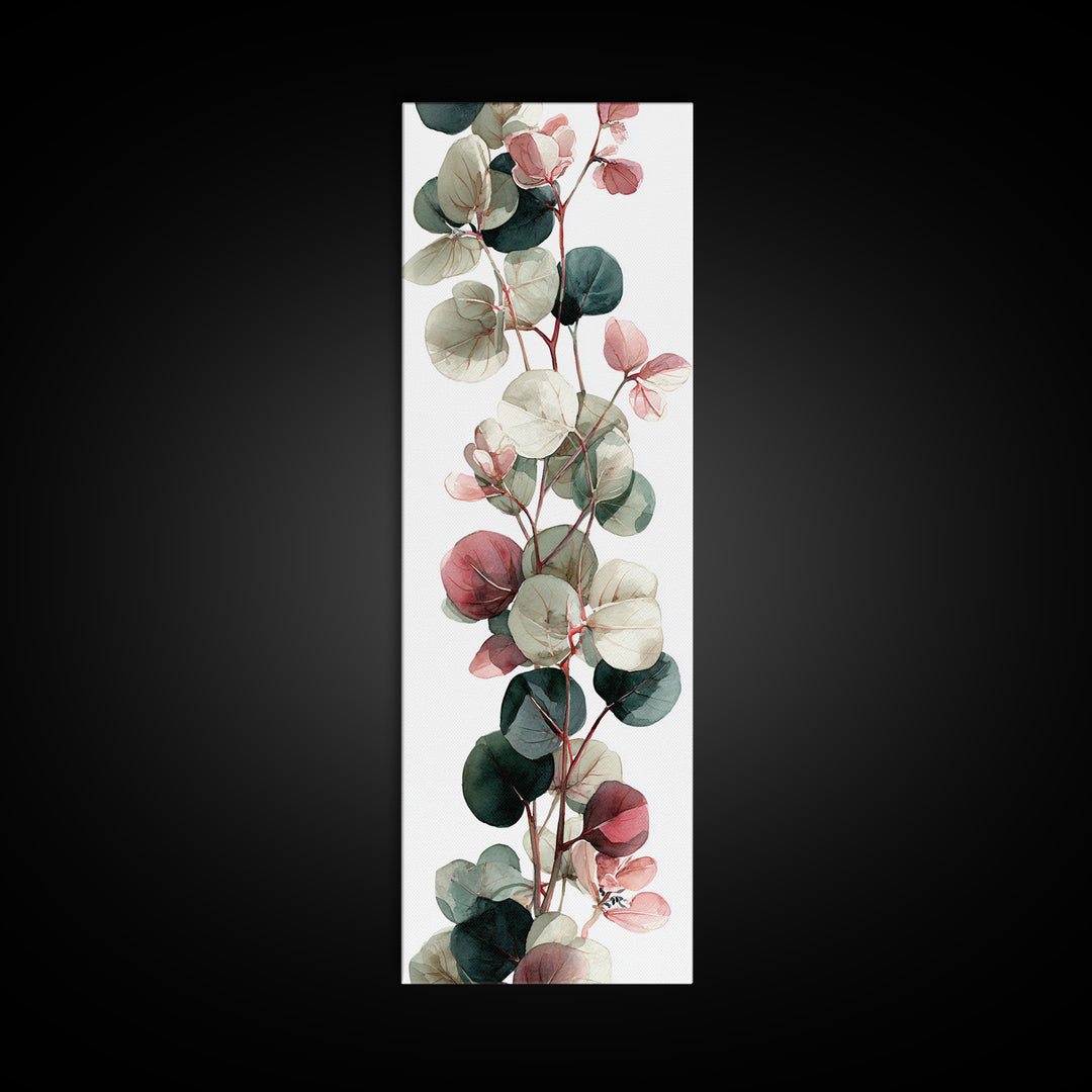 Calming Eucalyptus Watercolor Branches Framed Canvas Print, Guest Bedroom Art, Farmhouse Wall Art, Bedroom Decor, GBA-1x3-70