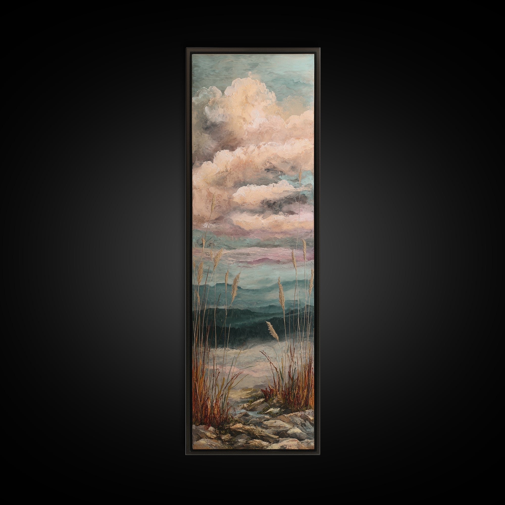 Romantic Cloudscape in Blush and Ivory Framed Canvas Print, Guest Bedroom Art, Bedroom Wall Decor, Bedroom Decor, Guest, GBA-1x3-71