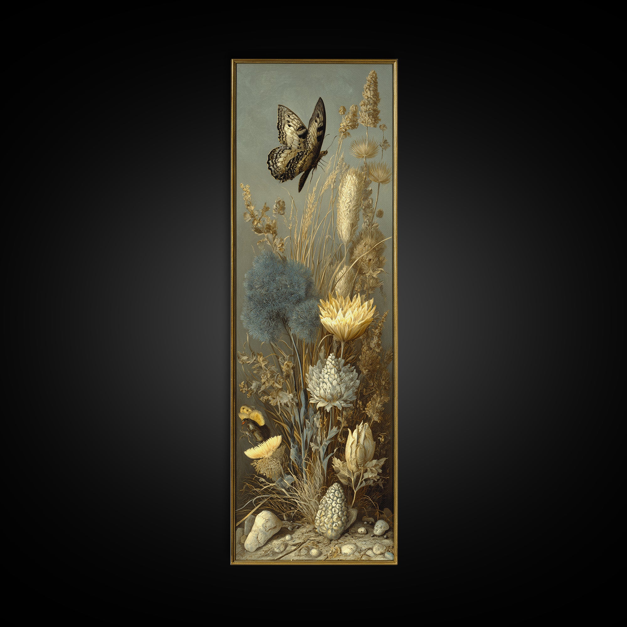 Garden Butterfly and Flowers Specimen Study Canvas Print, Guest Bedroom Art, Set of 3 Wall Art, Bedroom Decor, Guest, GBA-1x3-83