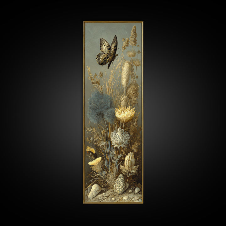 Garden Butterfly and Flowers Specimen Study Canvas Print, Guest Bedroom Art, Set of 3 Wall Art, Bedroom Decor, Guest, GBA-1x3-83