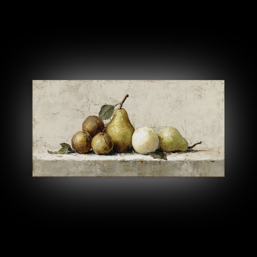 Classic Pear Still Life for Cozy Hospitality Framed Canvas Print, Guest Bedroom Art, Fine Art Print, Bedroom Decor, Guest, GBA-2x1-16