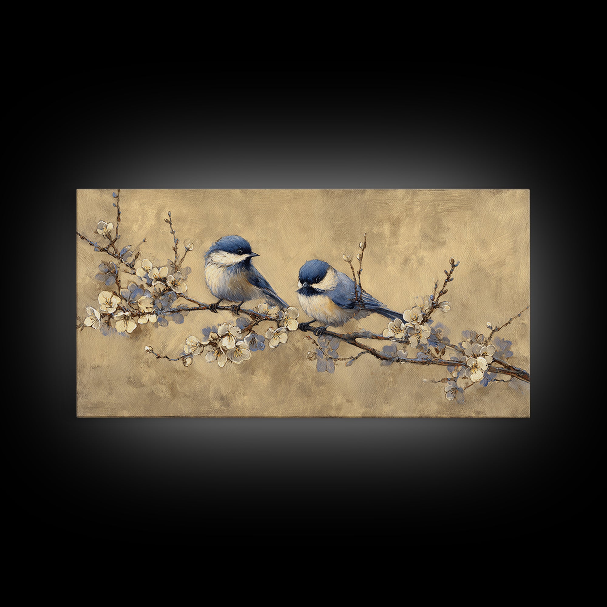 Small Bird Pair on Flowering Branch Framed Canvas Print, Guest Bedroom Art, Bedroom Decor, Oil Painting, Guest, GBA-2x1-24