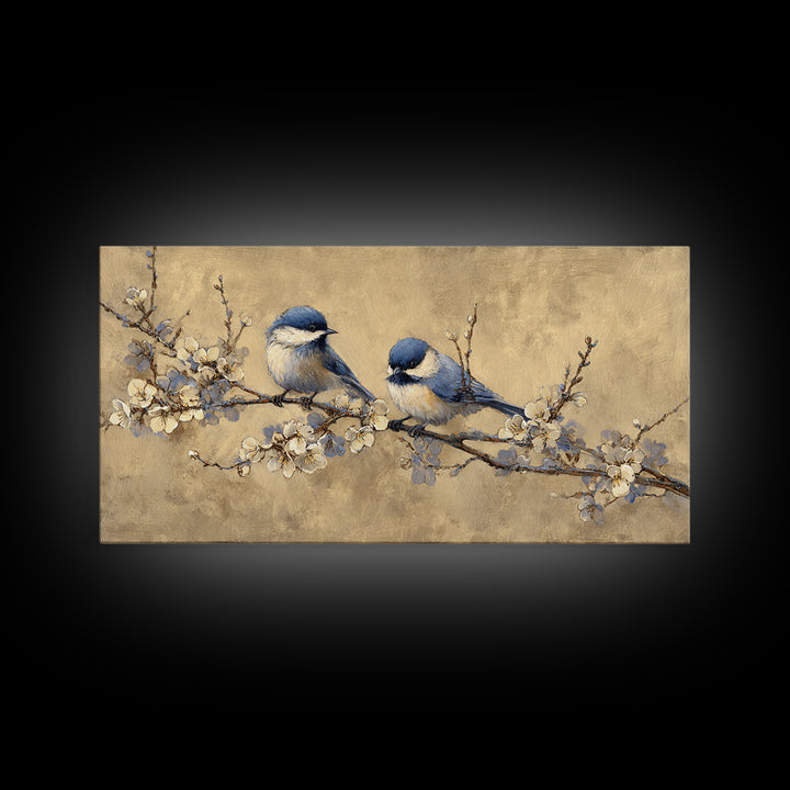 Small Bird Pair on Flowering Branch Framed Canvas Print, Guest Bedroom Art, Bedroom Decor, Oil Painting, Guest, GBA-2x1-24