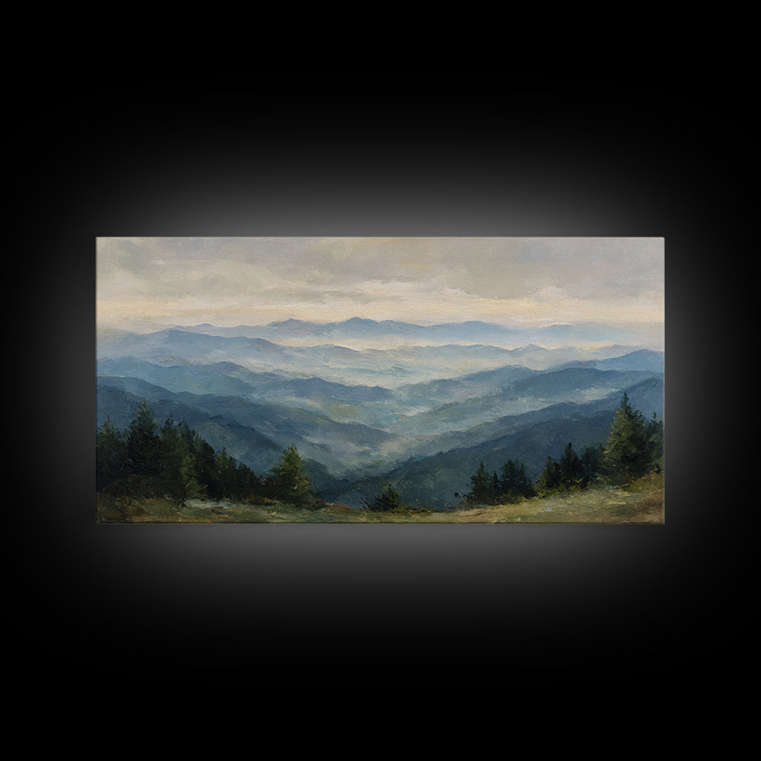 Soft Mountain Horizon Framed Canvas Print, Guest Bedroom Art, Bedroom Decor, Oil Painting, Guest, Above Bed Decor, GBA-2x1-3