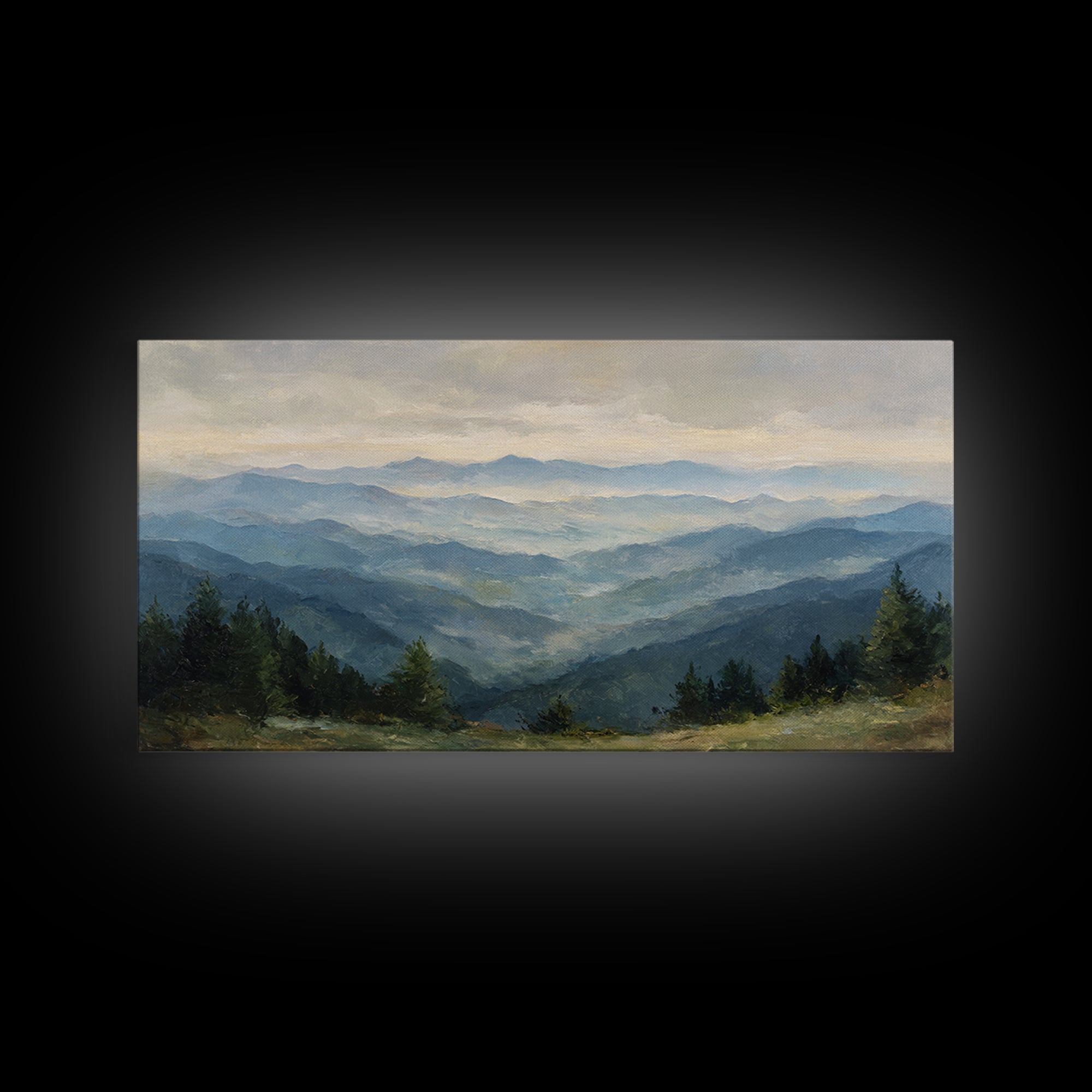 Soft Mountain Horizon Framed Canvas Print, Guest Bedroom Art, Bedroom Decor, Oil Painting, Guest, Above Bed Decor, GBA-2x1-3