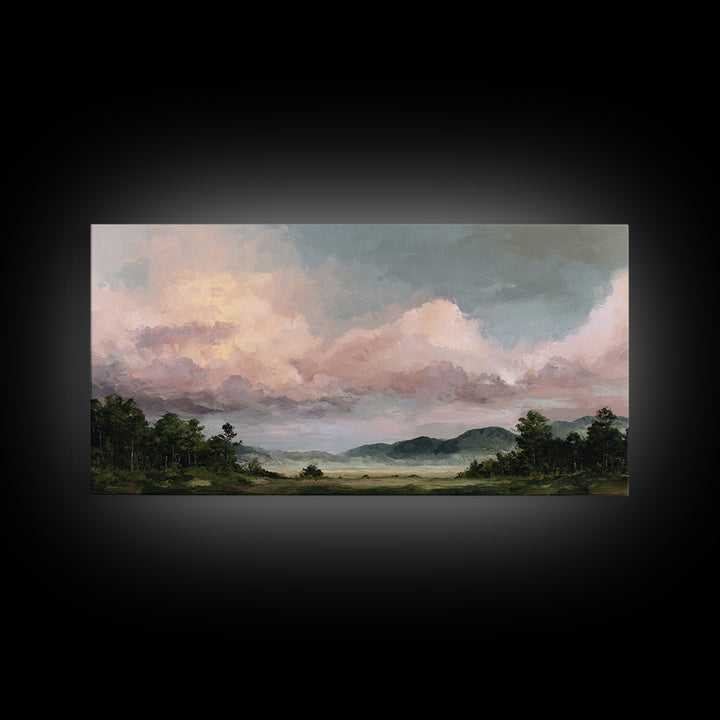 Romantic Cloudscape in Blush and Ivory Framed Canvas Print, Guest Bedroom Art, Printable Art, Bedroom Decor, Fine Art, Guest, GBA-2x1-55