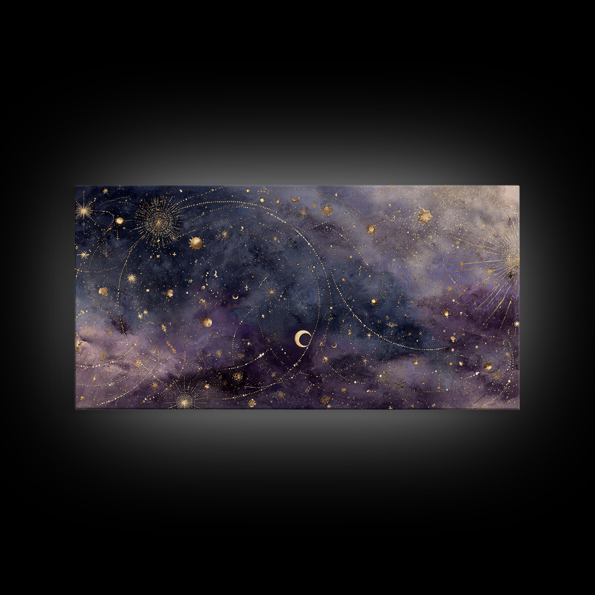 Minimal Moon and Stars Composition Framed Canvas Print, Guest Bedroom Art, Print, Bedroom Decor, Oil Painting, Guest, GBA-2x1-60