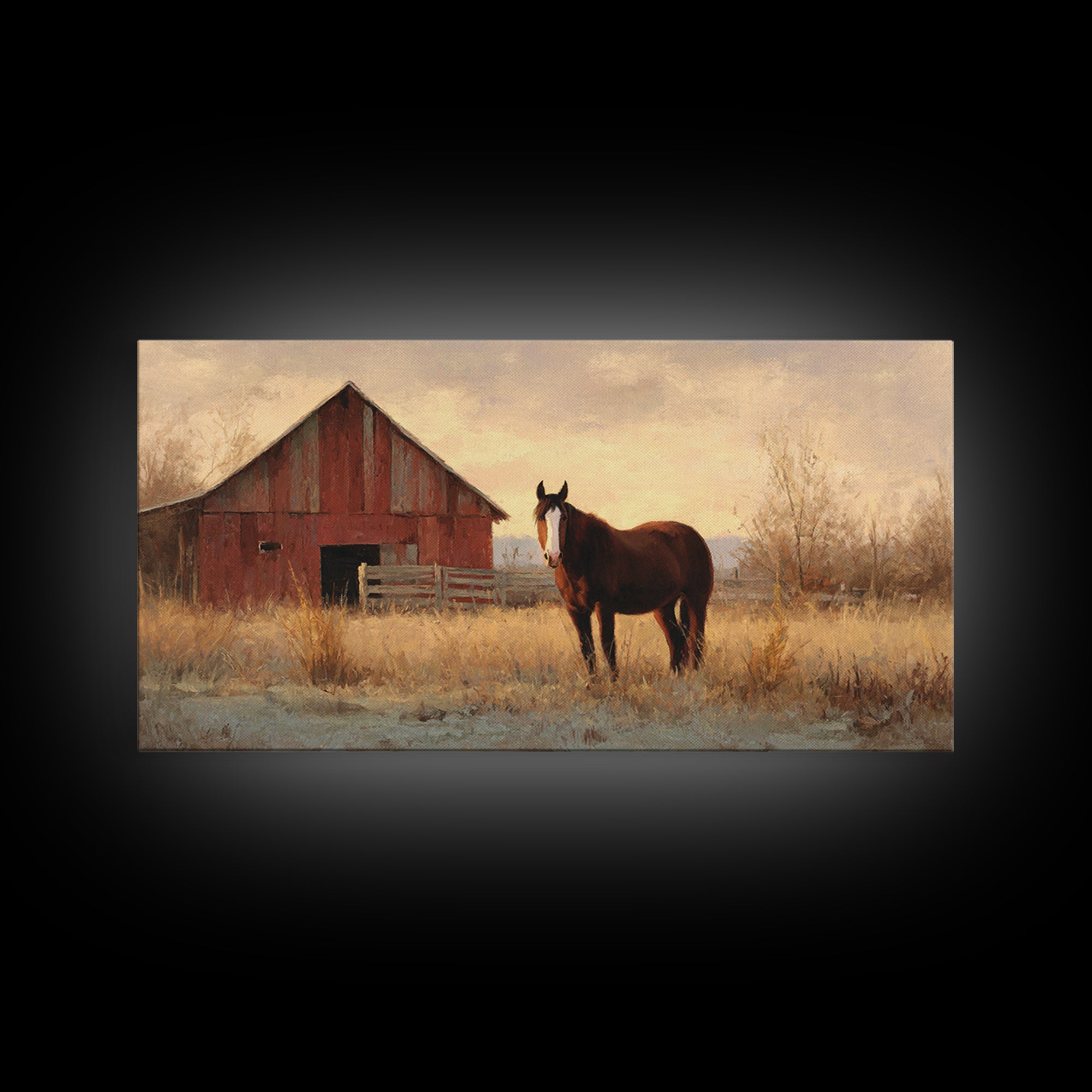Quiet Horse Pasture at Sunset Framed Canvas Print, Guest Bedroom Art, Prints, Bedroom Decor, Abstract Art, Guest 165, GBA-2x1-65