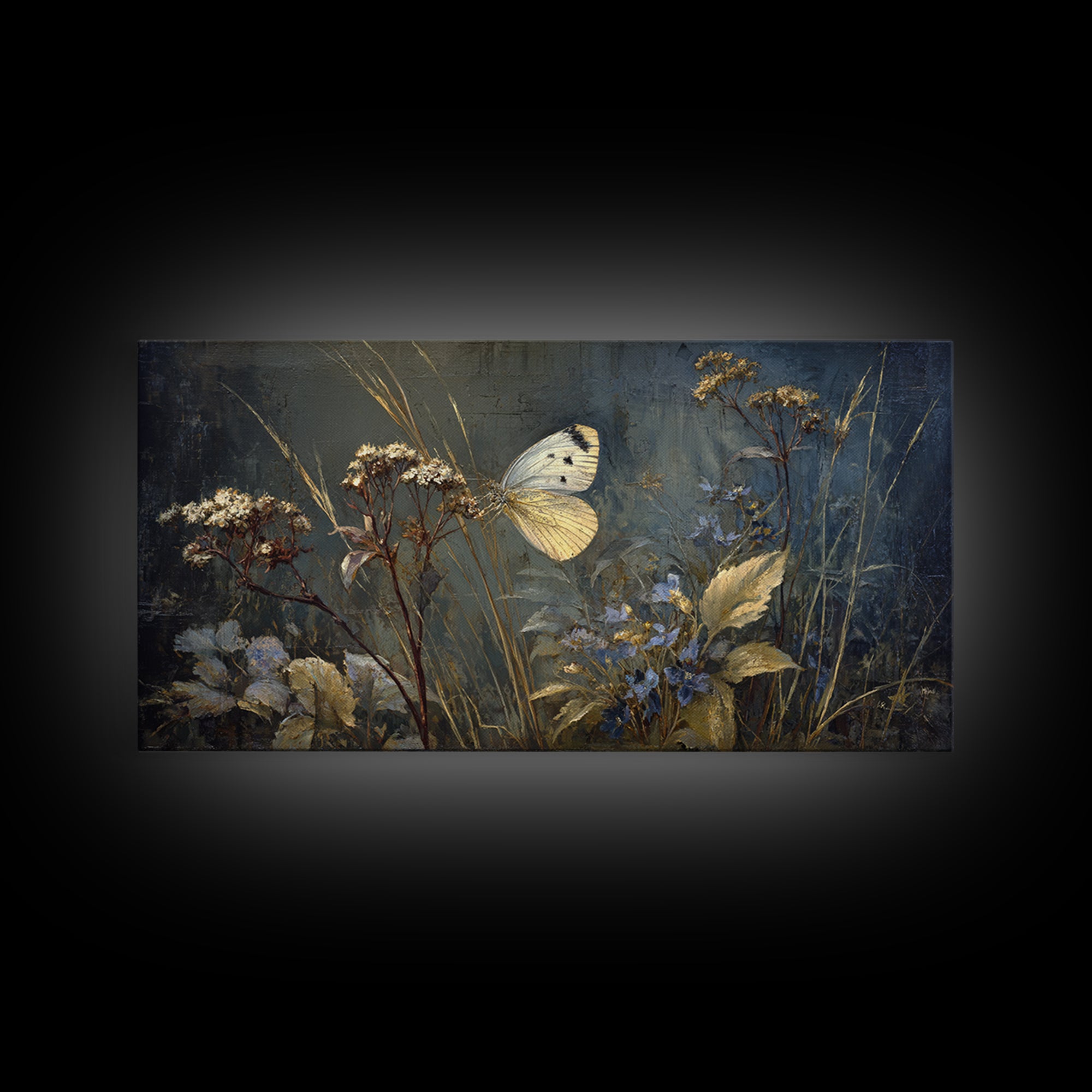 Garden Butterfly and Flowers Specimen Study Framed Canvas Print, Guest Bedroom Art, Farmhouse Wall Art, Bedroom Decor, Guest, GBA-2x1-67