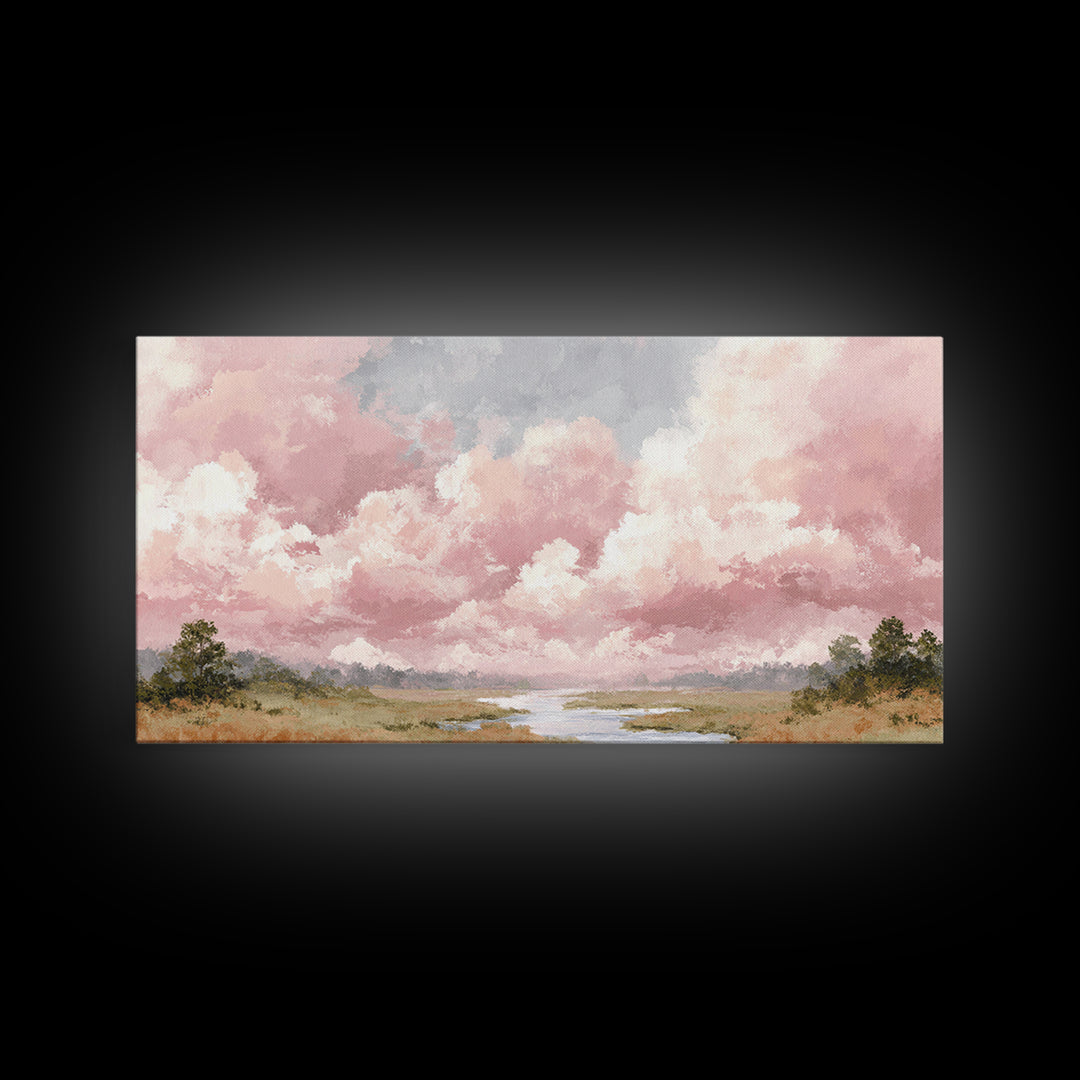Romantic Cloudscape in Blush and Ivory Framed Canvas Print, Guest Bedroom Art, Poster, Bedroom Decor, Fine Art, Guest, GBA-2x1-7