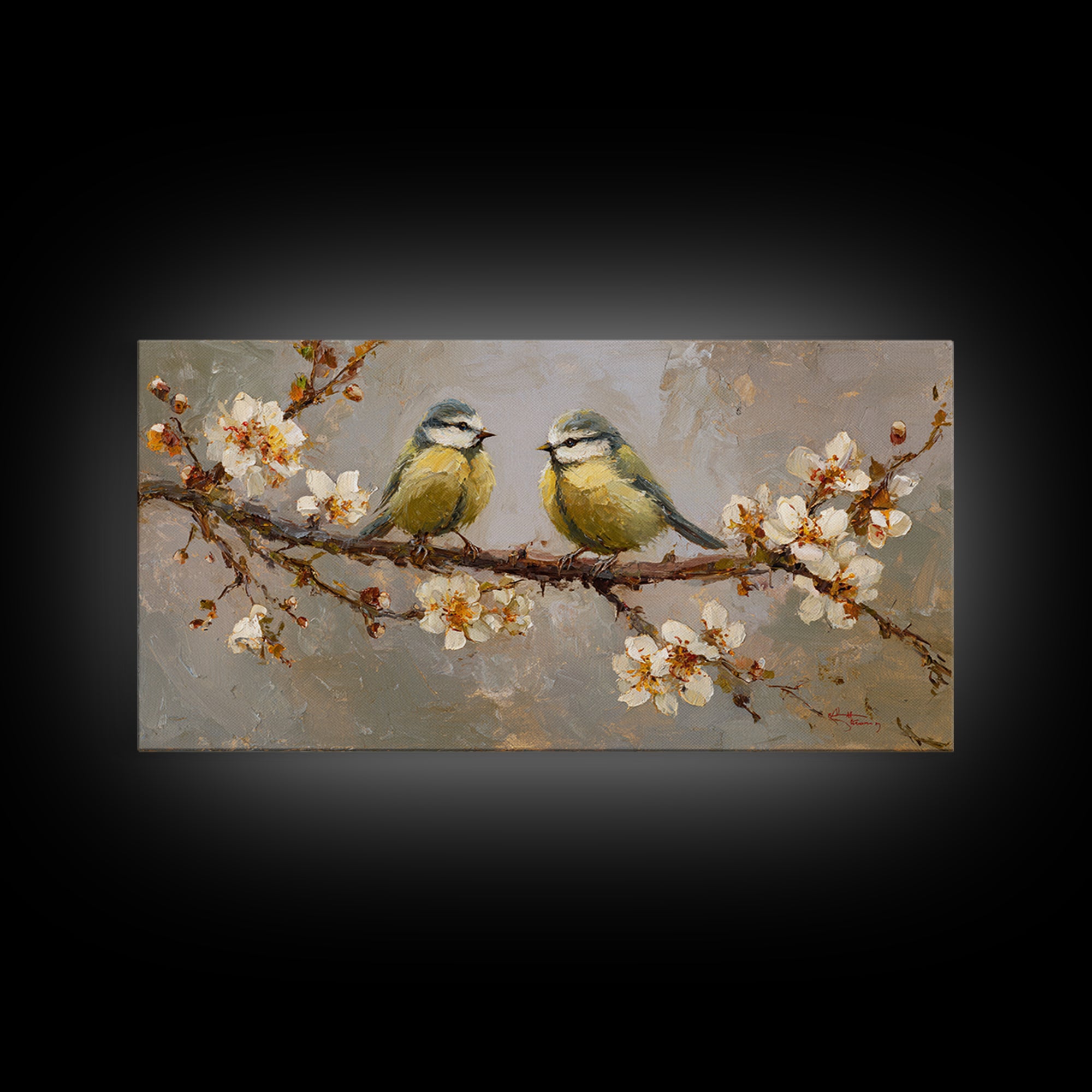 Small Bird Pair on Flowering Branch Framed Canvas Print, Guest Bedroom Art, Bedroom Decor, Watercolor Art, Guest, GBA-2x1-72