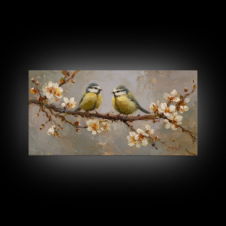 Small Bird Pair on Flowering Branch Framed Canvas Print, Guest Bedroom Art, Bedroom Decor, Watercolor Art, Guest, GBA-2x1-72