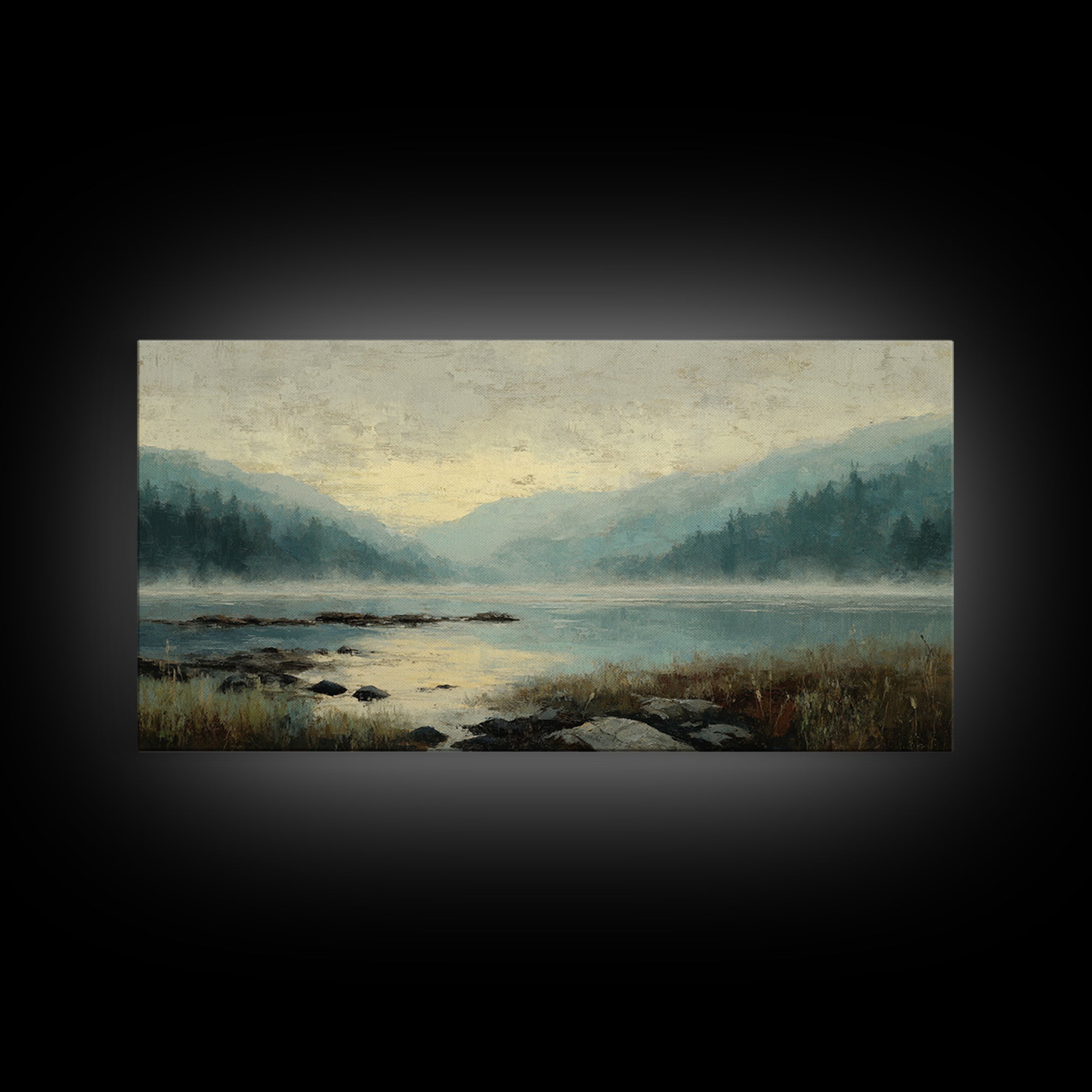 Soft Mountain Horizon Framed Canvas Print, Guest Bedroom Art, Boho Decor, Bedroom Decor, Fine Art, Guest, Digital Prints, GBA-2x1-75