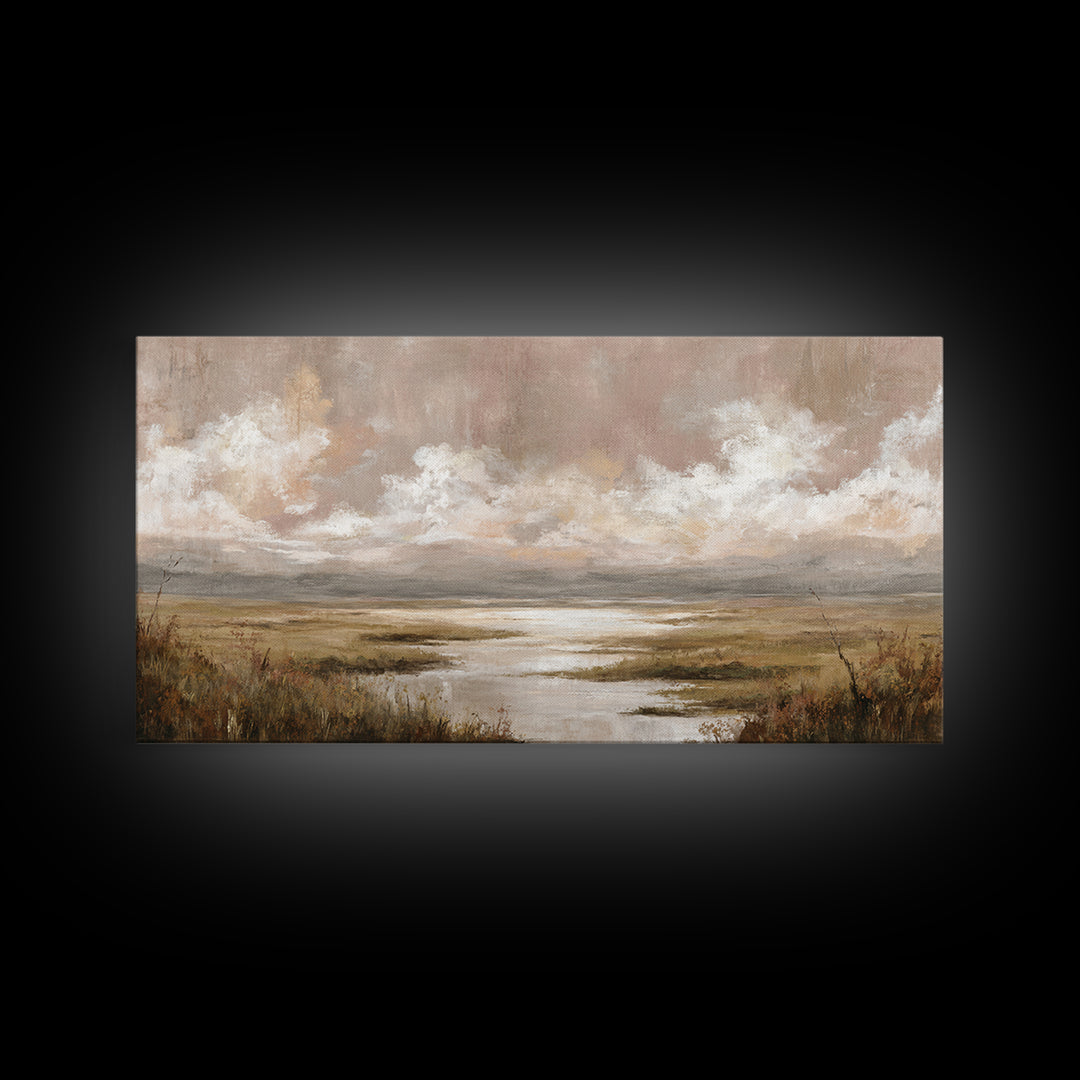 Romantic Cloudscape in Blush and Ivory Framed Canvas Print, Guest Bedroom Art, Minimalist Wall Art, Bedroom Decor, Guest, GBA-2x1-79