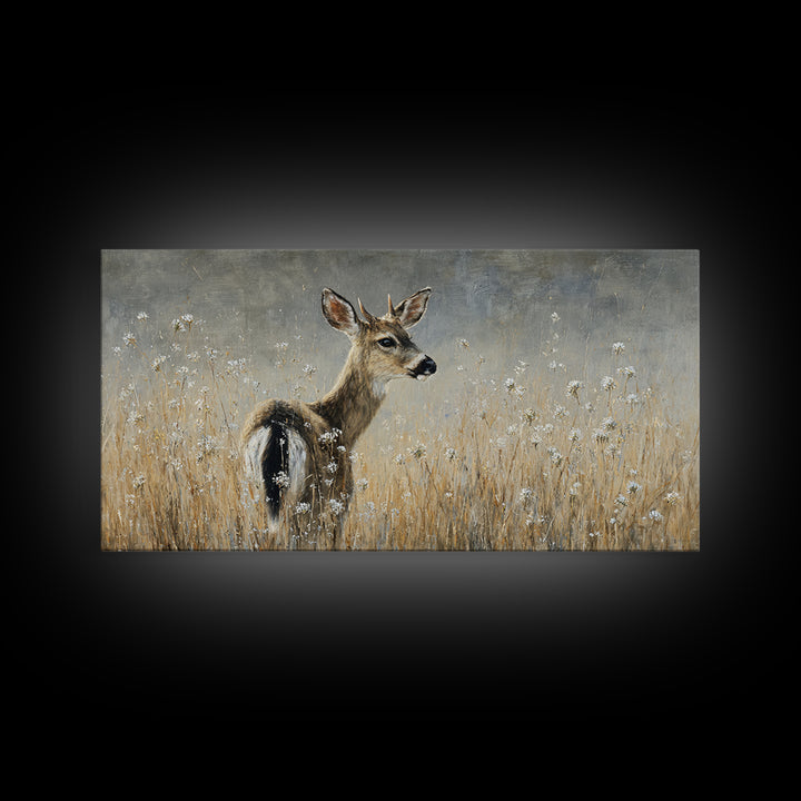 Sunlit Meadow with Delicate Flowers Framed Canvas Print, Guest Bedroom Art, Bedroom Decor, Oil Painting, Guest, GBA-2x1-83