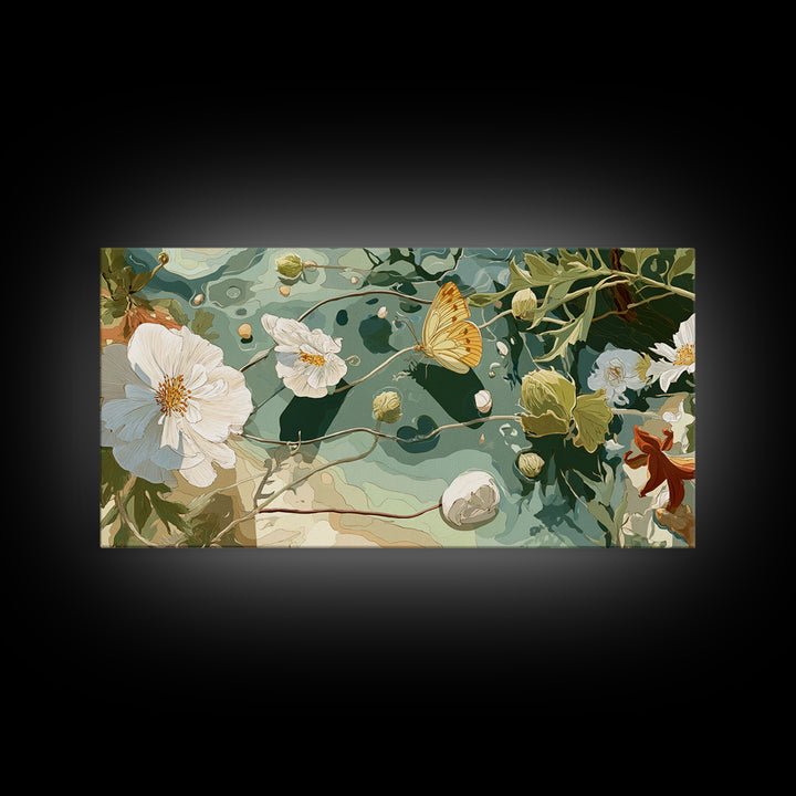 Garden Butterfly and Flowers Specimen Study Framed Canvas Print, Guest Bedroom Art, Home, Bedroom Decor, Fine Art, Guest, GBA-2x1-91
