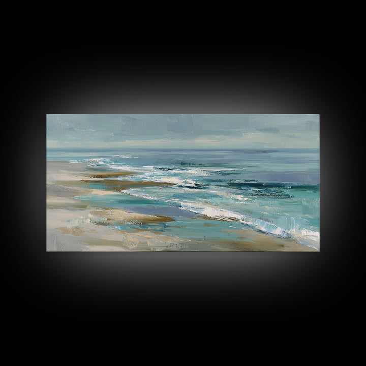 Coastal Dunes in Pale Blue and Sand Framed Canvas Print, Guest Bedroom Art, New Home Gift, Bedroom Decor, Fine Art, Guest, GBA-2x1-97