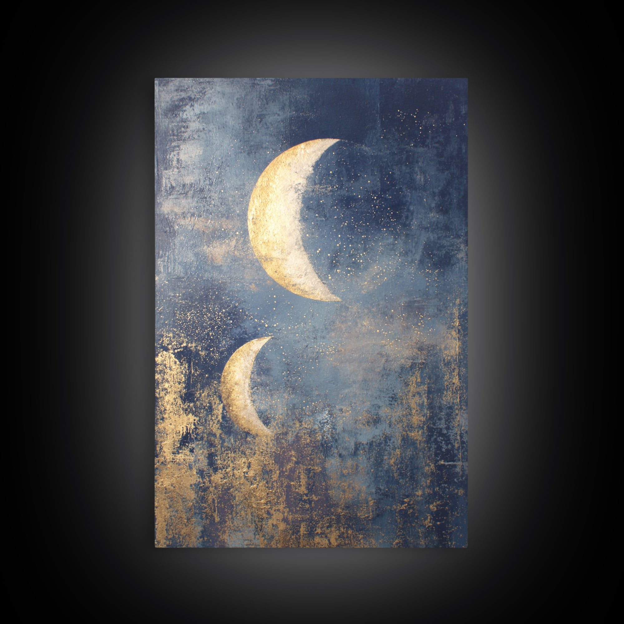 Minimal Moon and Stars Composition Framed Canvas Print, Guest Bedroom Art, Funky Wall Art, Bedroom Decor, Fine Art, Guest, GBA-2x3-24