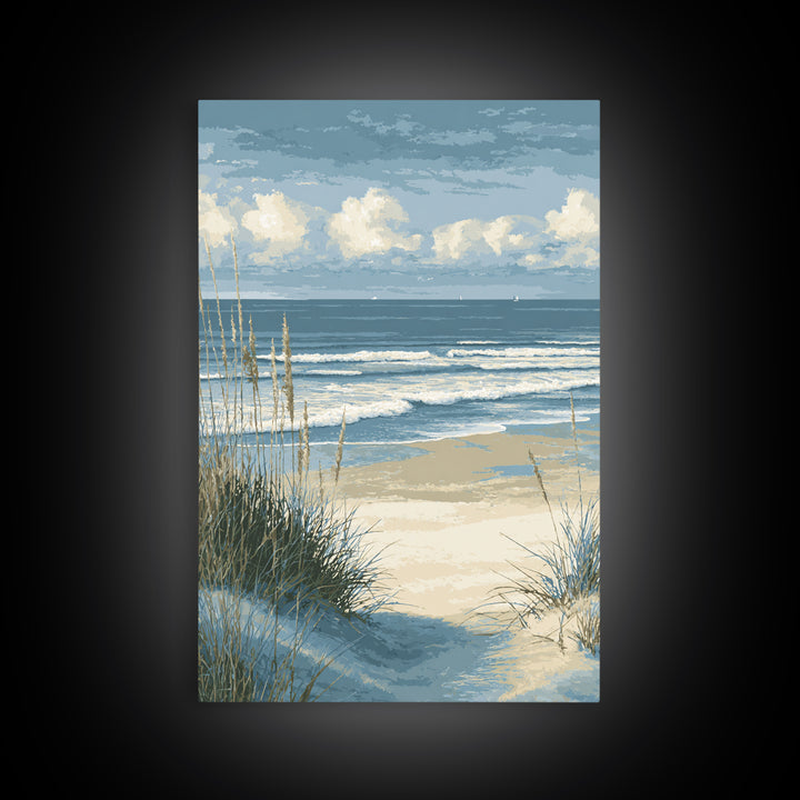 Coastal Dunes in Pale Blue and Sand Framed Canvas Print, Guest Bedroom Art, Wall Decor, Bedroom Decor, Fine Art, Guest, GBA-2x3-37