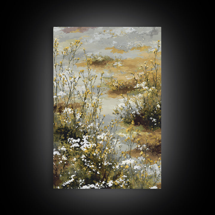Sunlit Meadow with Delicate Flowers Framed Canvas Print, Guest Bedroom Art, Wall Art, Bedroom Decor, Fine Art, Guest, GBA-2x3-47