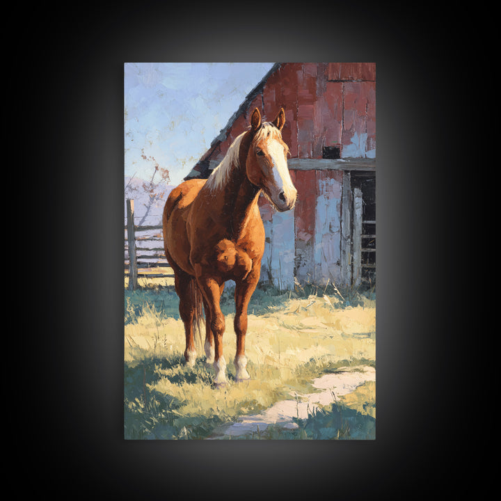 Quiet Horse Pasture at Sunset Framed Canvas Print, Guest Bedroom Art, Home, Bedroom Decor, Oil Painting, Guest, GBA-2x3-53