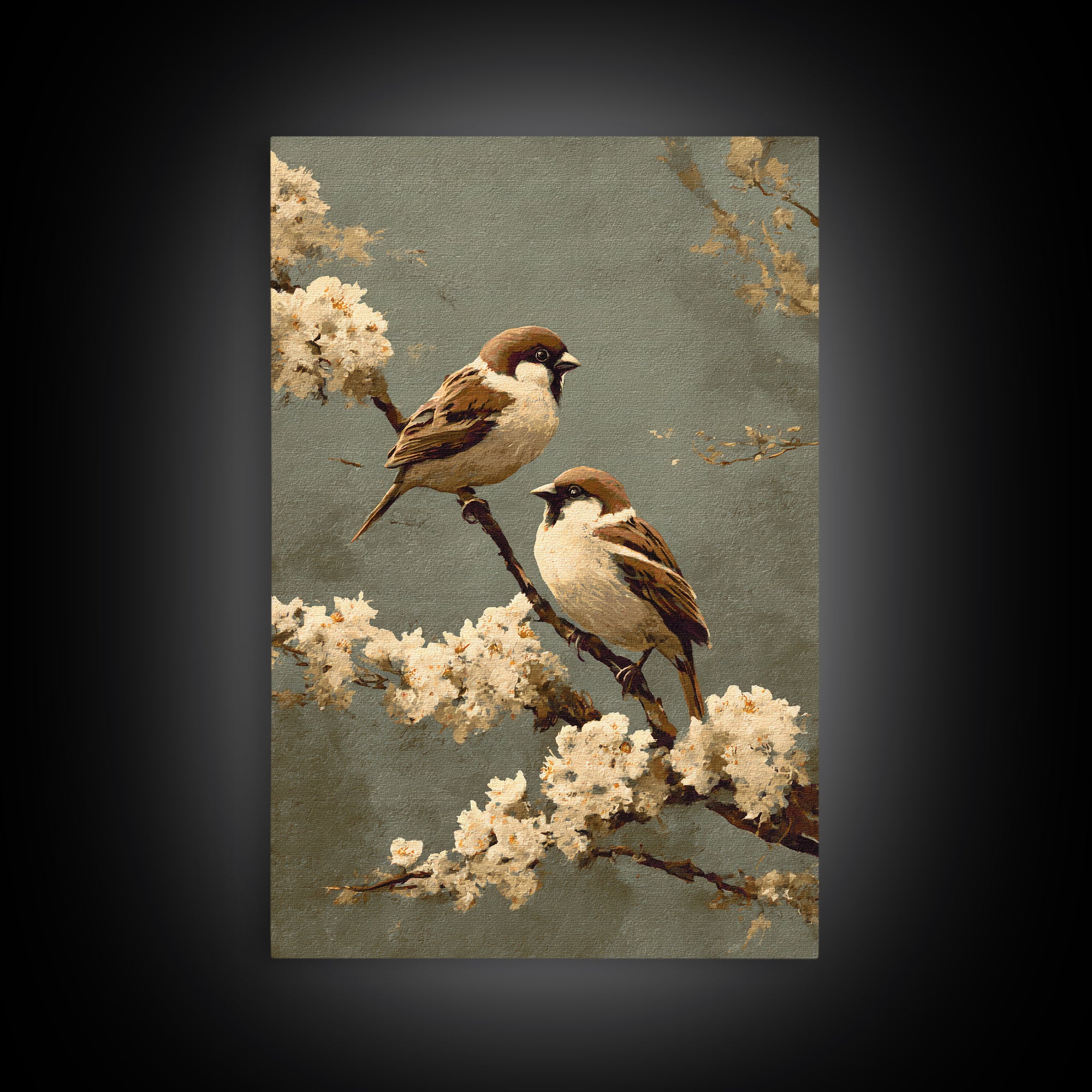 Small Bird Pair on Flowering Branch Framed Canvas Print, Guest Bedroom Art, Wall Art, Bedroom Decor, Watercolor Art, Guest, GBA-2x3-60