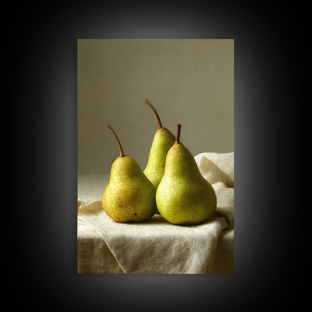 Classic Pear Still Life for Cozy Hospitality Framed Canvas Print, Guest Bedroom Art, Living Room Decor, Bedroom Decor, Guest, GBA-2x3-76