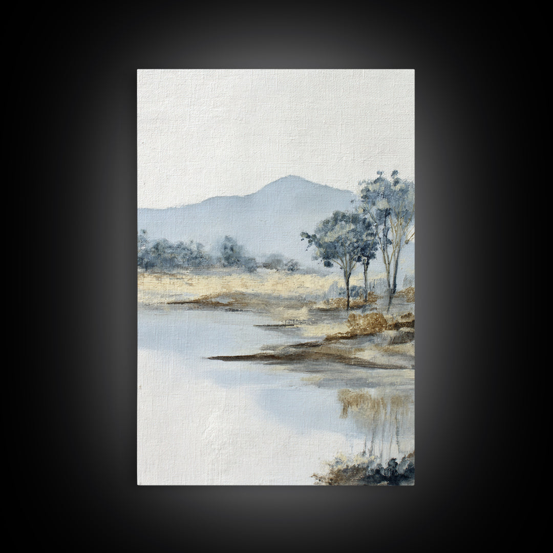 Gentle Rain over Distant Hills Framed Canvas Print, Guest Bedroom Art, Bedroom Wall Decor, Bedroom Decor, Oil Painting, Guest, GBA-2x3-8