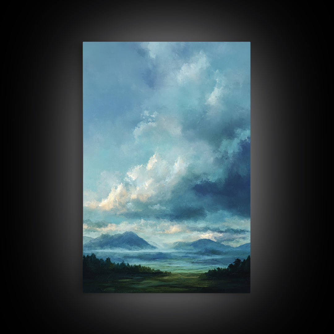 Soft Mountain Horizon Framed Canvas Print, Guest Bedroom Art, Living Room Decor, Bedroom Decor, Oil Painting, Guest, GBA-2x3-87
