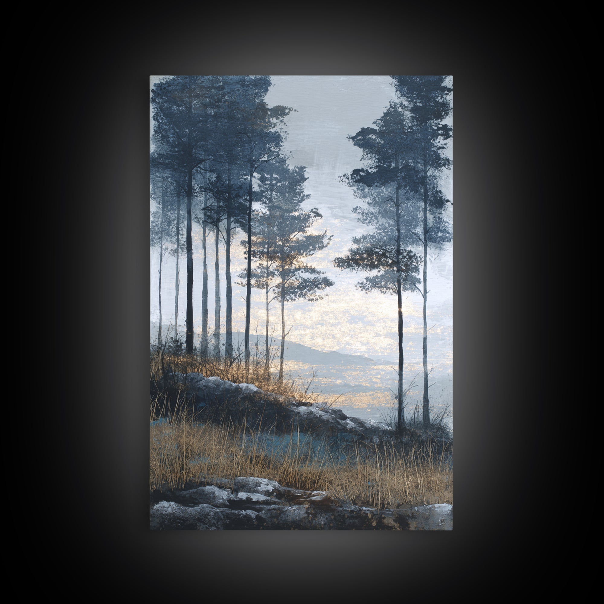 Monochrome Forest Silhouette Framed Canvas Print, Guest Bedroom Art, Bedroom Decor, Fine Art, Guest, Above Bed Decor, GBA-2x3-93