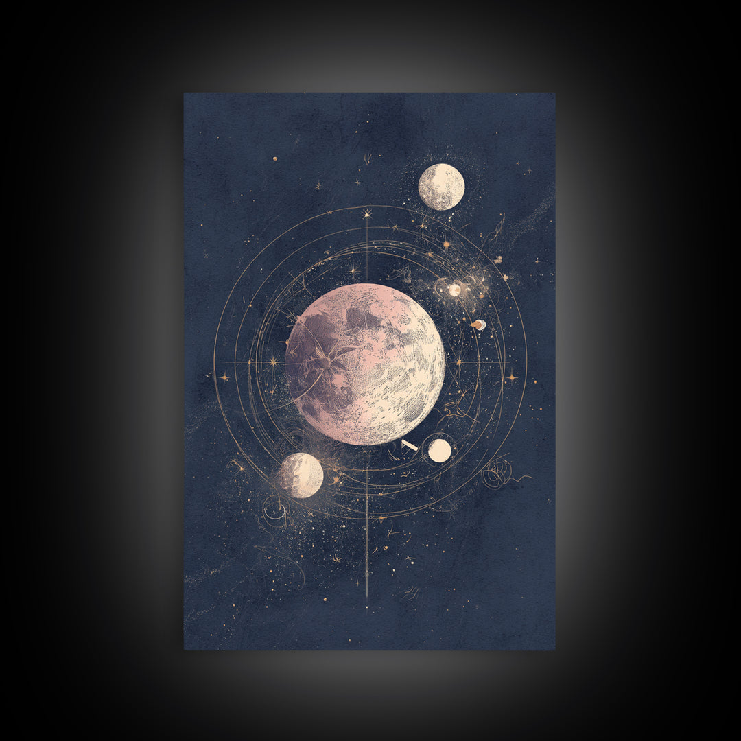 Minimal Moon and Stars Composition Canvas Print, Guest Bedroom Art, Wall Art Prints, Bedroom Decor, Guest, Cat Wall Art, GBA-2x3-96