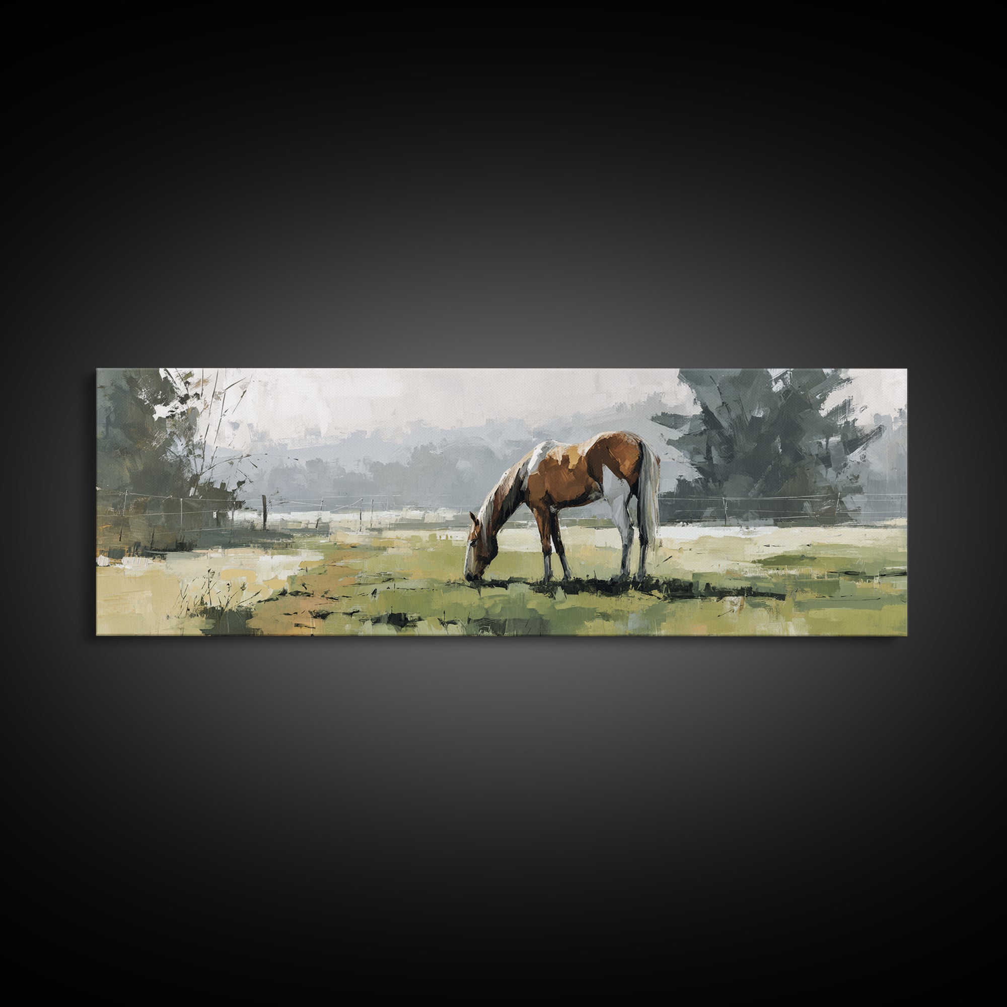 Quiet Horse Pasture at Sunset Canvas Print, Guest Bedroom Art, Bedroom Decor, Fine Art, Guest, Above Bed Decor, Funky Wall Art, GBA-3x1-13