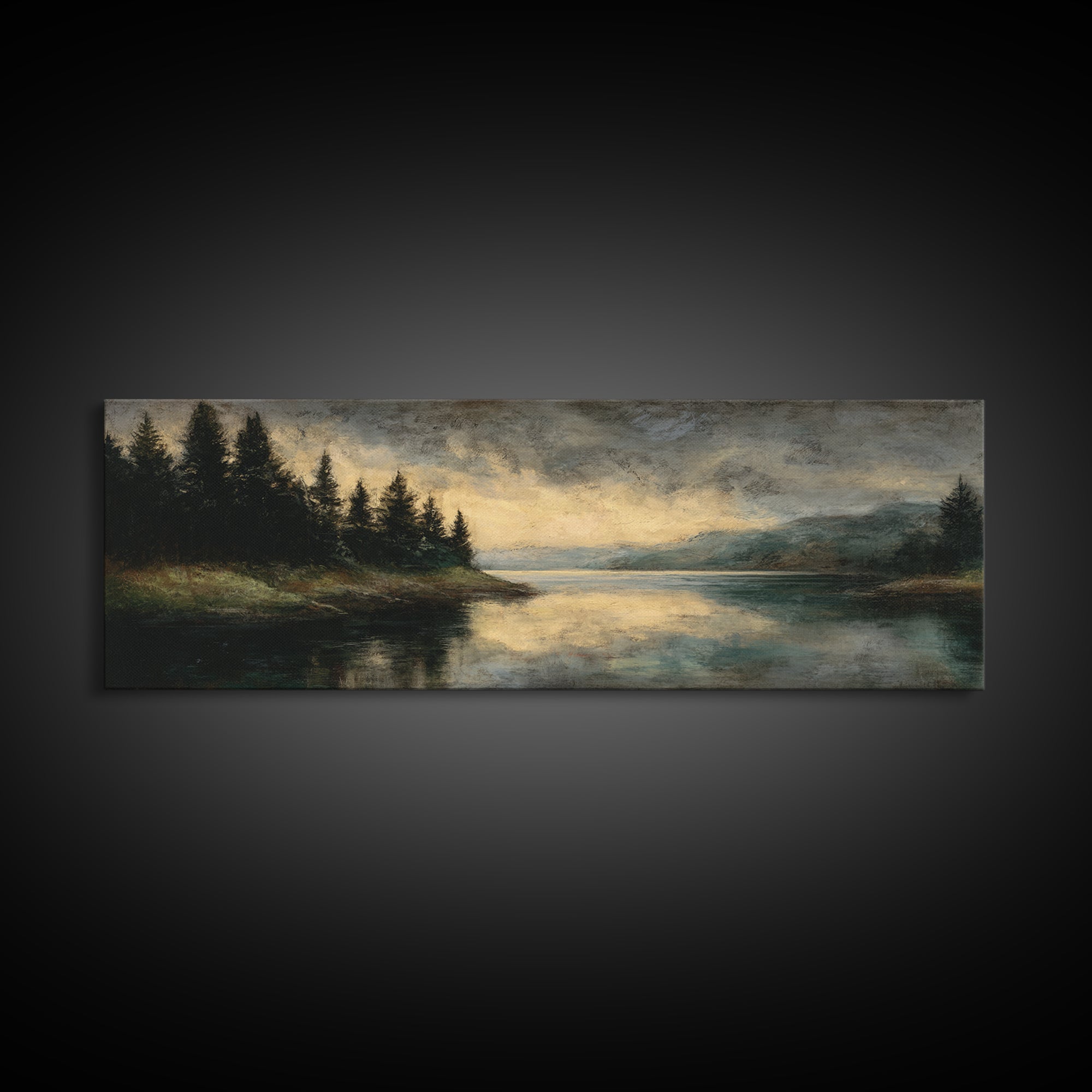 Quiet Lake Landscape at Early Morning Framed Canvas Print, Guest Bedroom Art, Wall Art Prints, Bedroom Decor, Fine Art, Guest, GBA-3x1-18