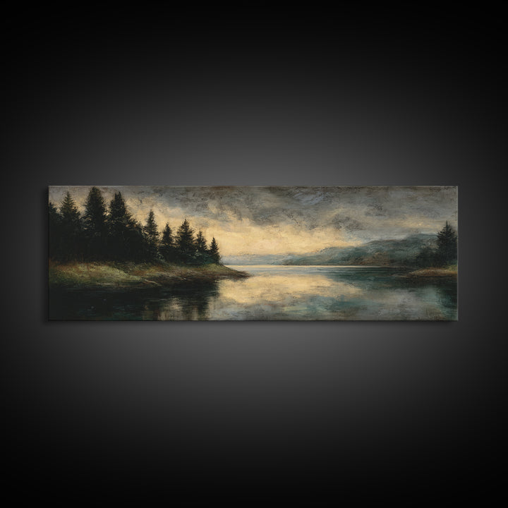 Quiet Lake Landscape at Early Morning Framed Canvas Print, Guest Bedroom Art, Wall Art Prints, Bedroom Decor, Fine Art, Guest, GBA-3x1-18