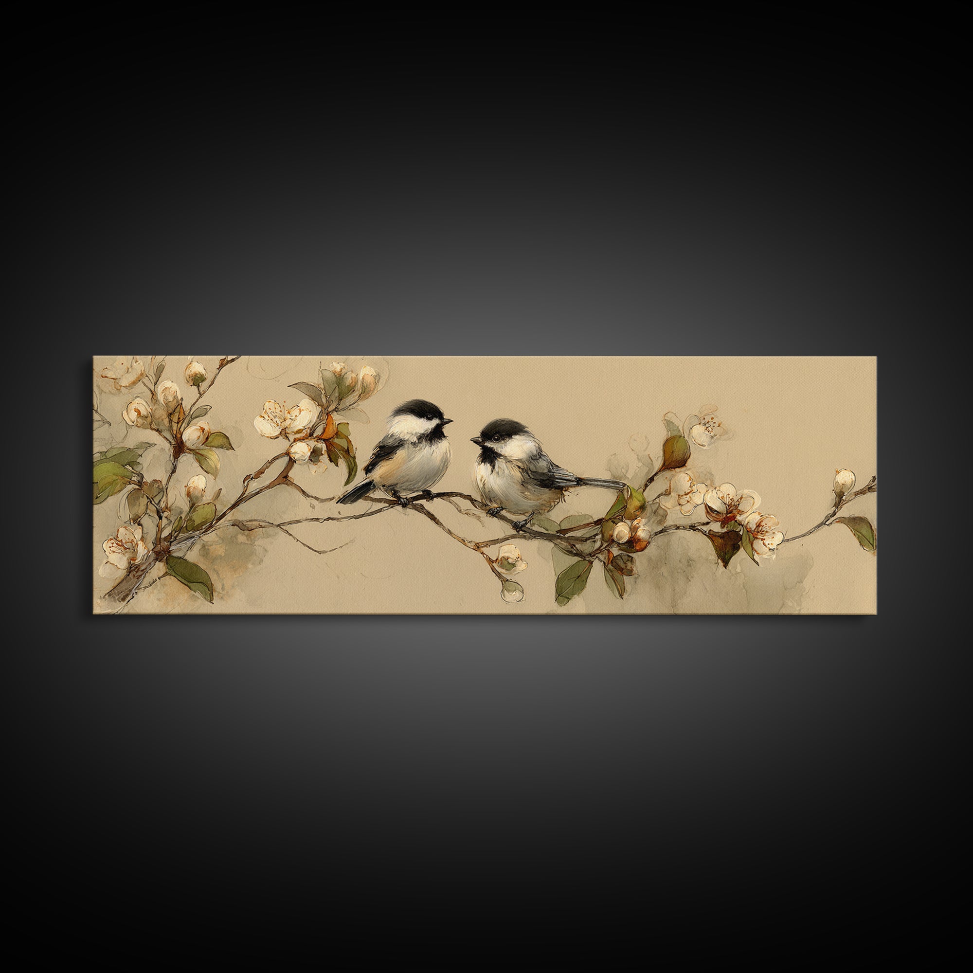 Small Bird Pair on Flowering Branch Canvas Print, Guest Bedroom Art, Downloadable Prints, Bedroom Decor, Oil Painting, Guest, GBA-3x1-20