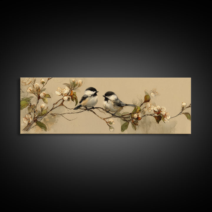 Small Bird Pair on Flowering Branch Canvas Print, Guest Bedroom Art, Downloadable Prints, Bedroom Decor, Oil Painting, Guest, GBA-3x1-20