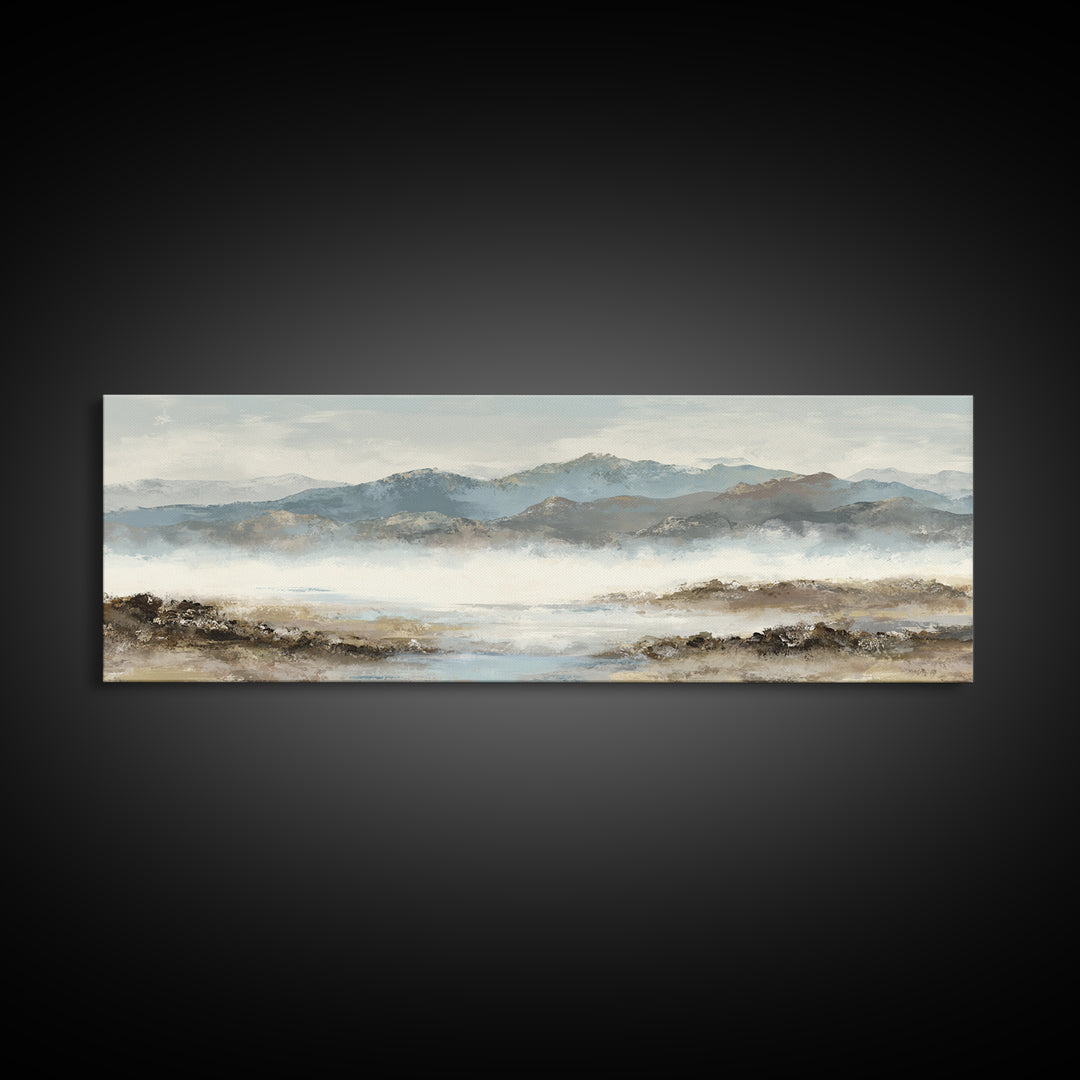 Soft Mountain Horizon Framed Canvas Print, Guest Bedroom Art, Boho Decor, Bedroom Decor, Fine Art, Guest, Digital Prints, GBA-3x1-23